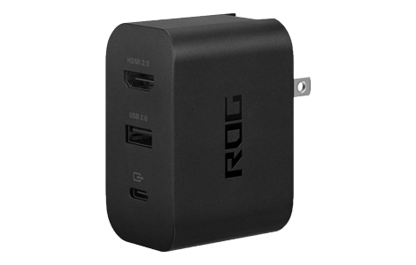 ROG 65W Gaming Charger Dock with ROG Ally connected to monitor